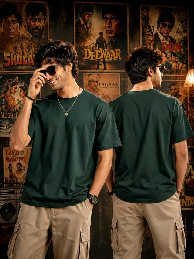 Solid Bottle Green Luxury Oversized Unisex T-Shirt | 100% Cotton With Heavy Luxurious Feel